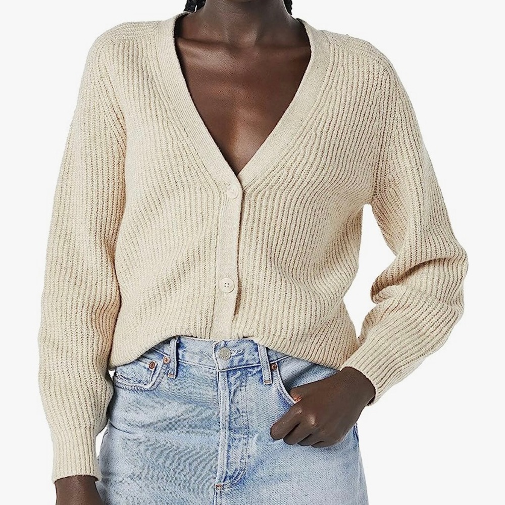 Amazon Essentials Beige Soft Ribbed Cardigan Swea… - image 1